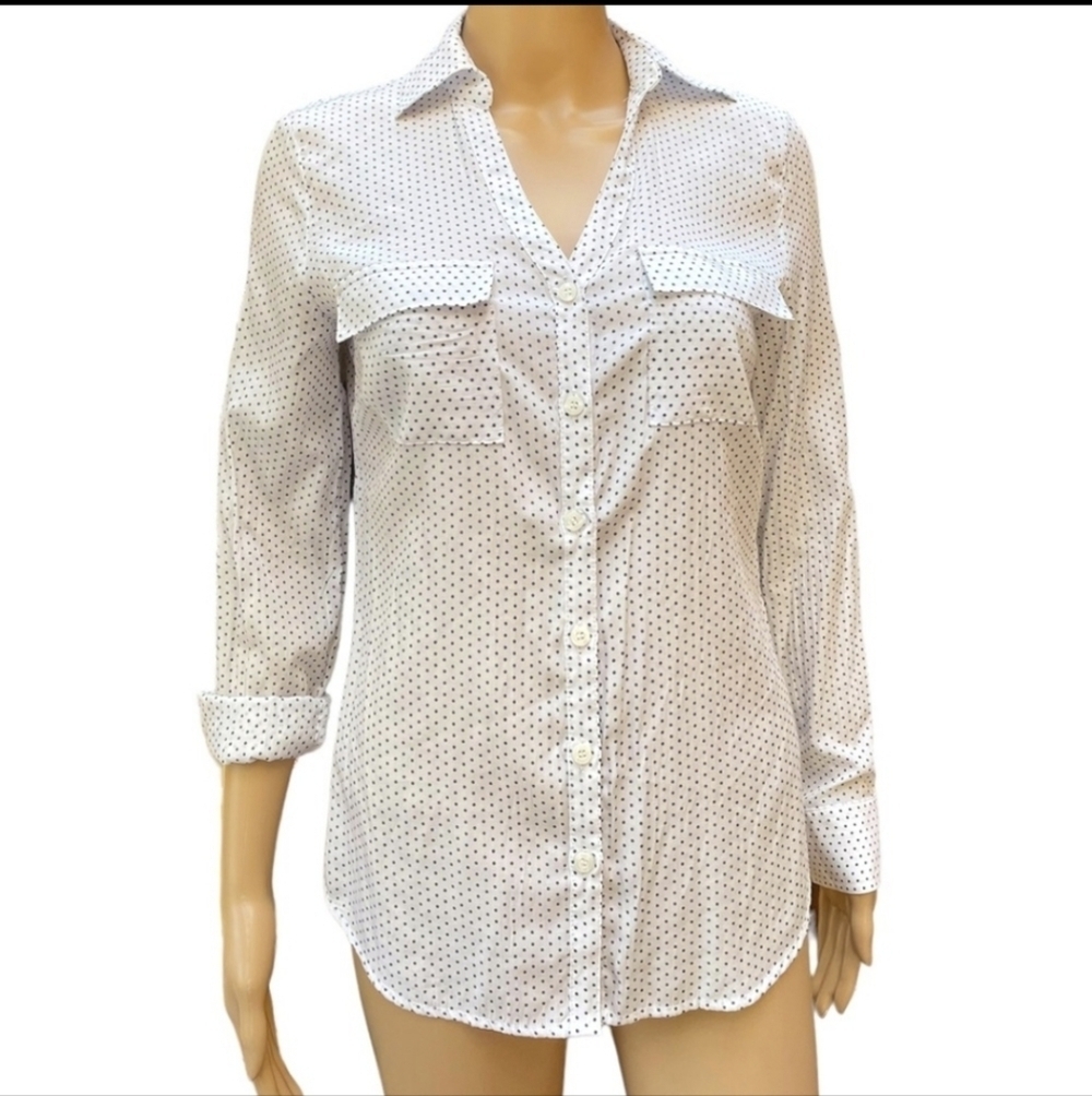 NY&Co Soho W&B PolkaDot Long Sleeve Button Down Blouse